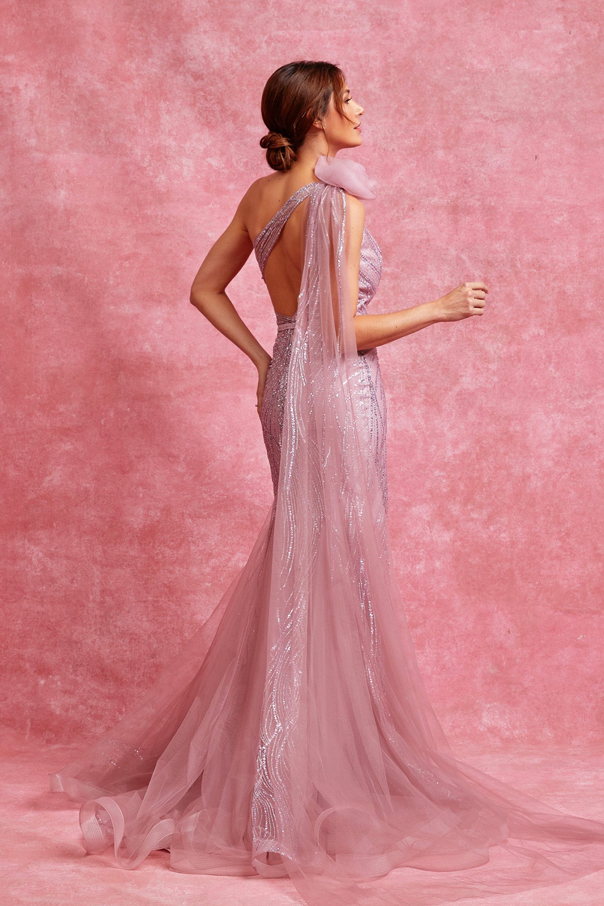 Vestido Corte Recto con detalles en Brillo Color Mauve