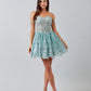 Vestido de Fiesta con Aplicaciones en Encaje con Capa de Velo y Falda Desmontable, Colores Sage y Lilac