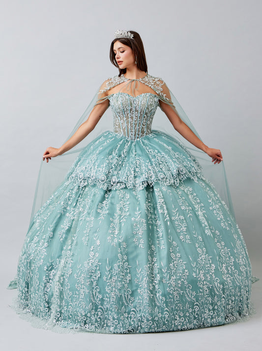 Vestido de Fiesta con Aplicaciones en Encaje Escote de Corazón con Capa de Velo (Varios Colores)