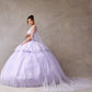 Vestido de Fiesta con Aplicaciones en Encaje con Capa de Velo y Falda Desmontable, Colores Sage y Lilac