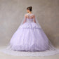 Vestido de Fiesta con Aplicaciones en Encaje con Capa de Velo y Falda Desmontable, Colores Sage y Lilac