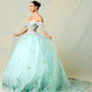Vestido de Fiesta de Tul Bordado con Flores 3D y Perlas, Color Sage