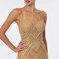 Vestido Recto con Cauda de Tul, Bordado con Cristales, Cuentas y Lentejuelas, Color Gold