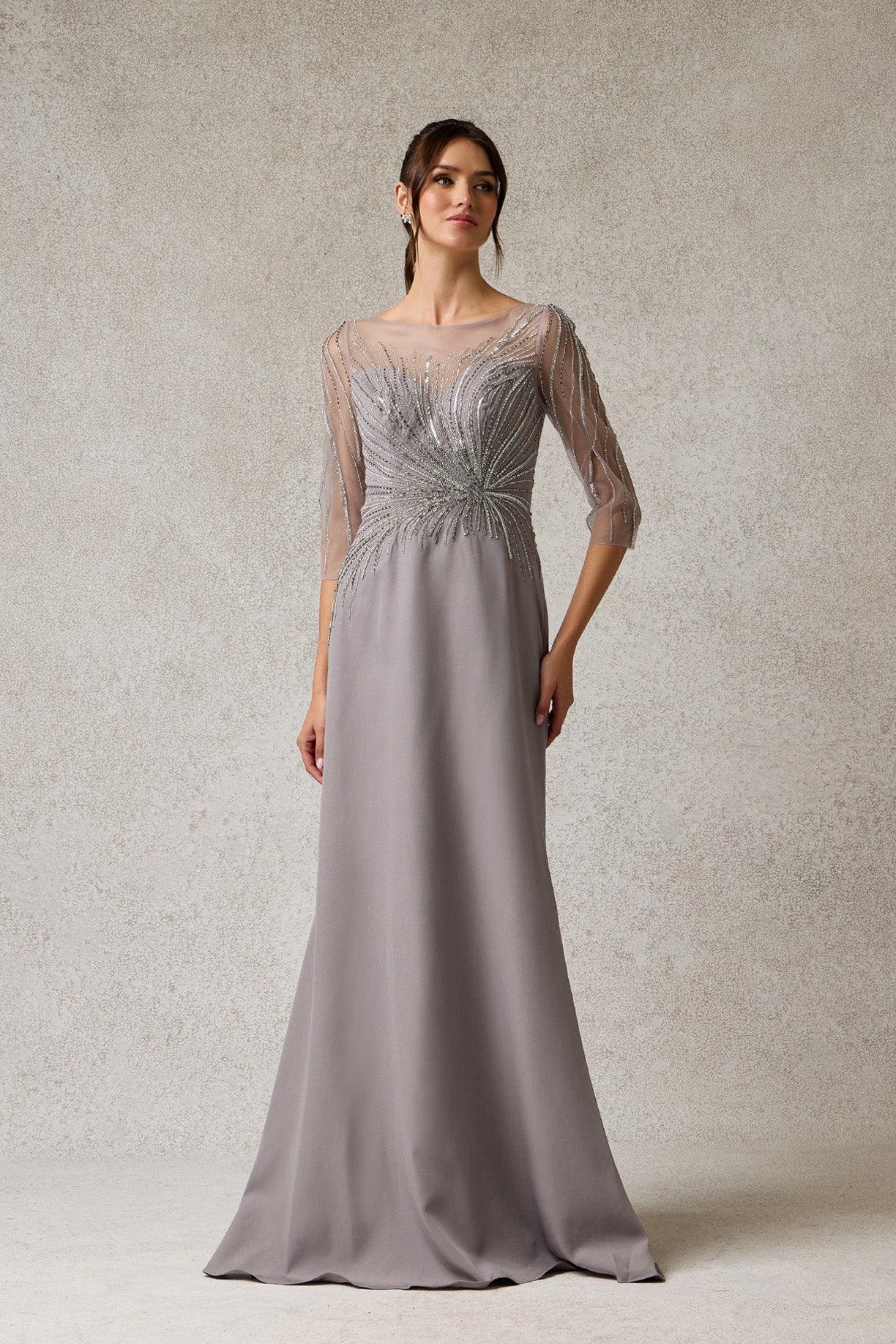 Vestido Corte recto mangas 3/4 con Lentejuela color Siver