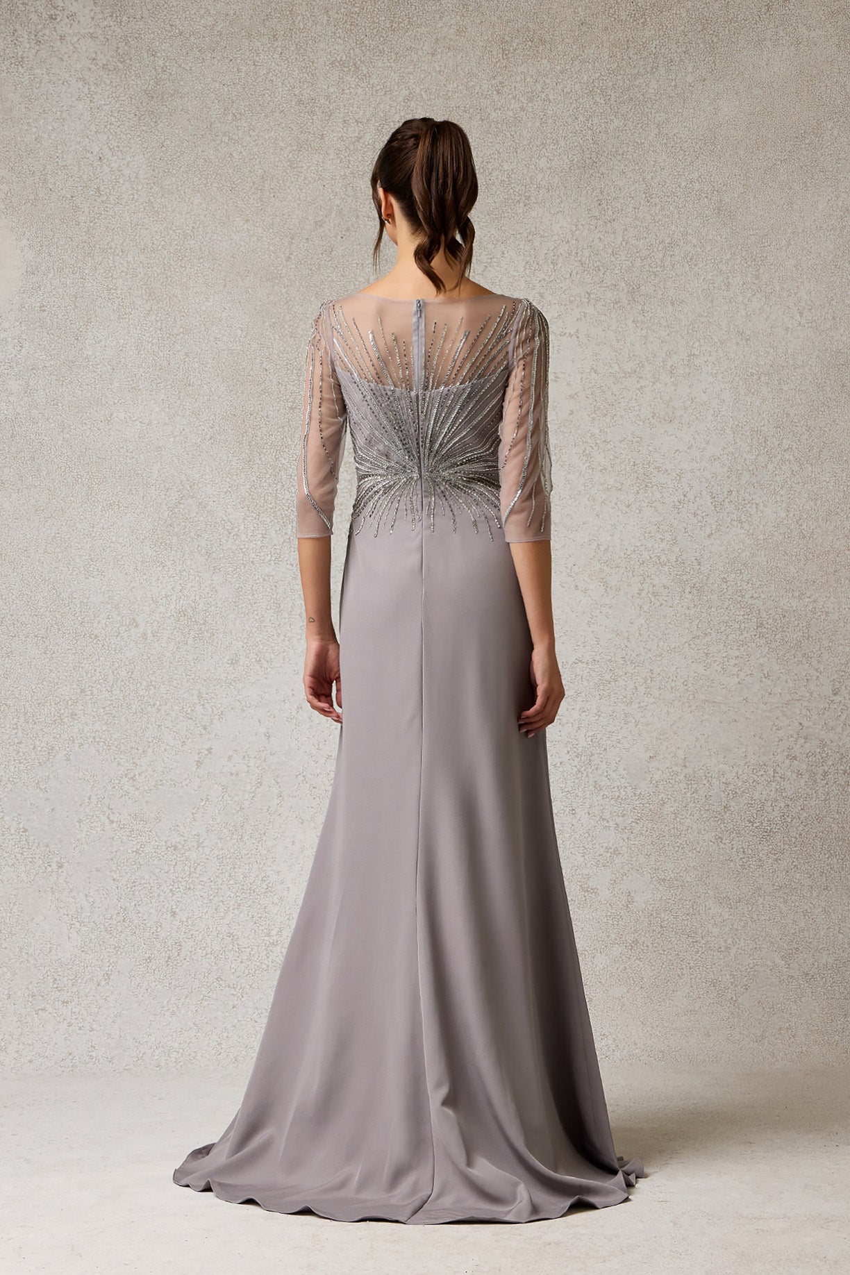 Vestido Corte recto mangas 3/4 con Lentejuela color Siver