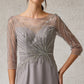 Vestido Corte recto mangas 3/4 con Lentejuela color Siver