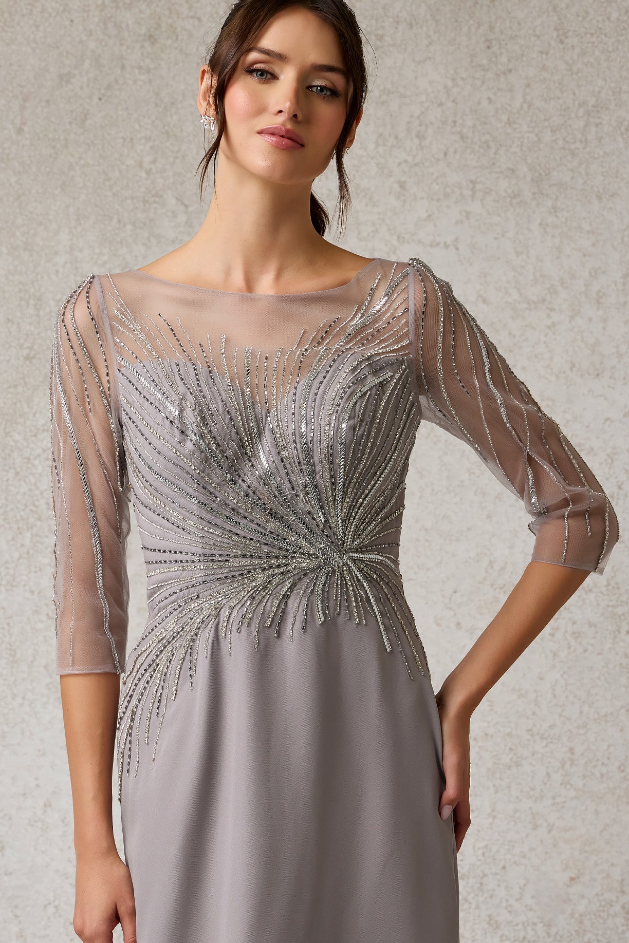 Vestido Corte recto mangas 3/4 con Lentejuela color Siver
