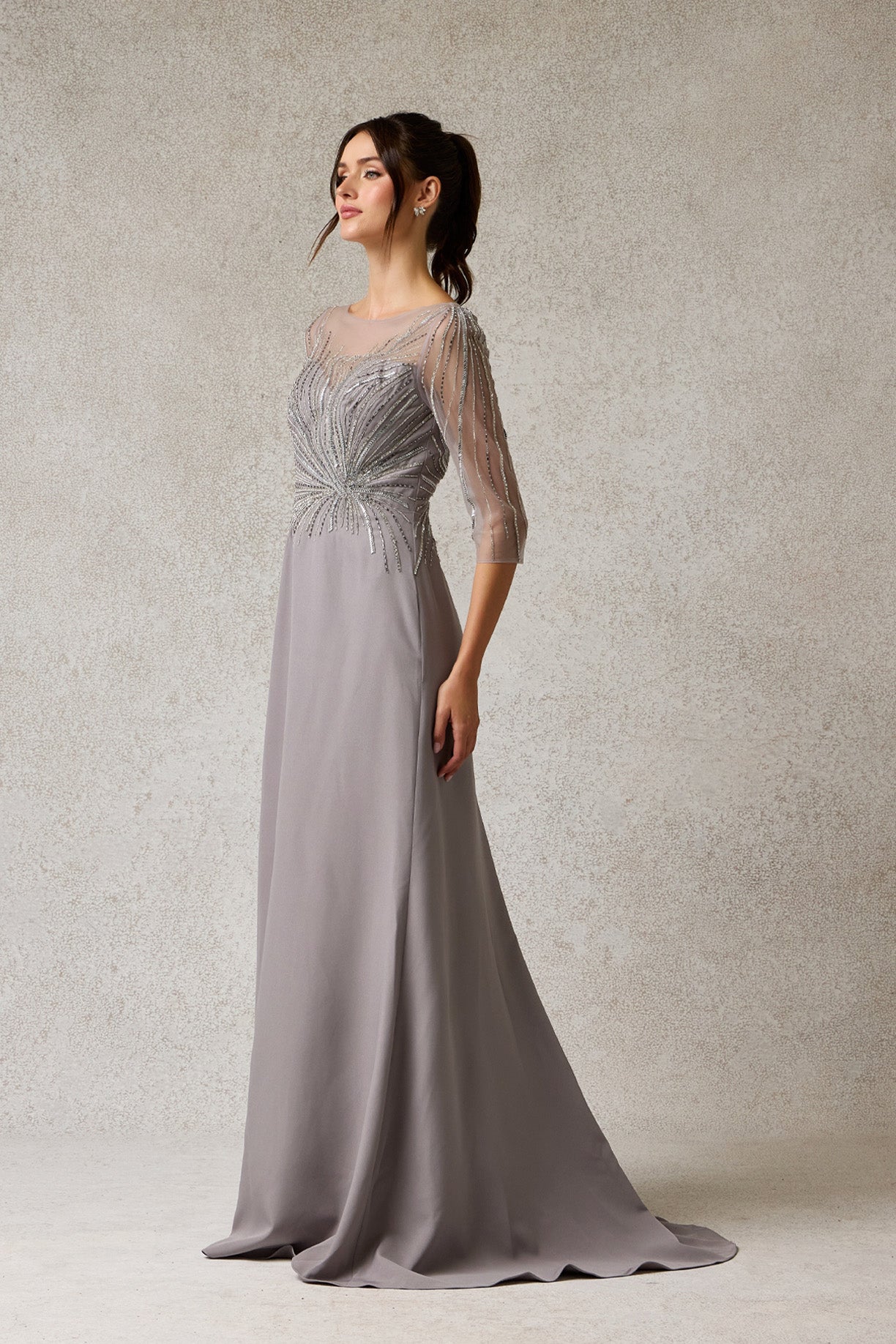 Vestido Corte recto mangas 3/4 con Lentejuela color Siver