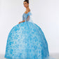 Vestido de Fiesta con Hombros Descubiertos de Tul Bordado con Brillos y Lentejuelas, Color Ice Blue