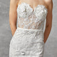 Vestido de Novia sin Tirantes, Recto en Encaje Mangas y Cauda de Velo Desmontable, Color Off White