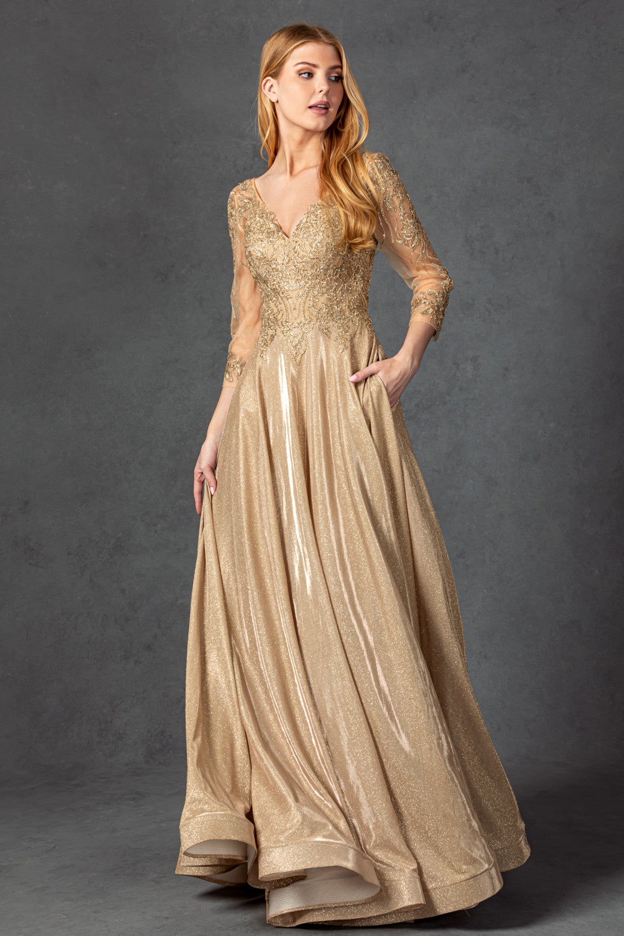 Vestido En Línea A con Mangas 3/4 con Bolsillos Laterales y Bolsillos Laterales (Varios Colores)