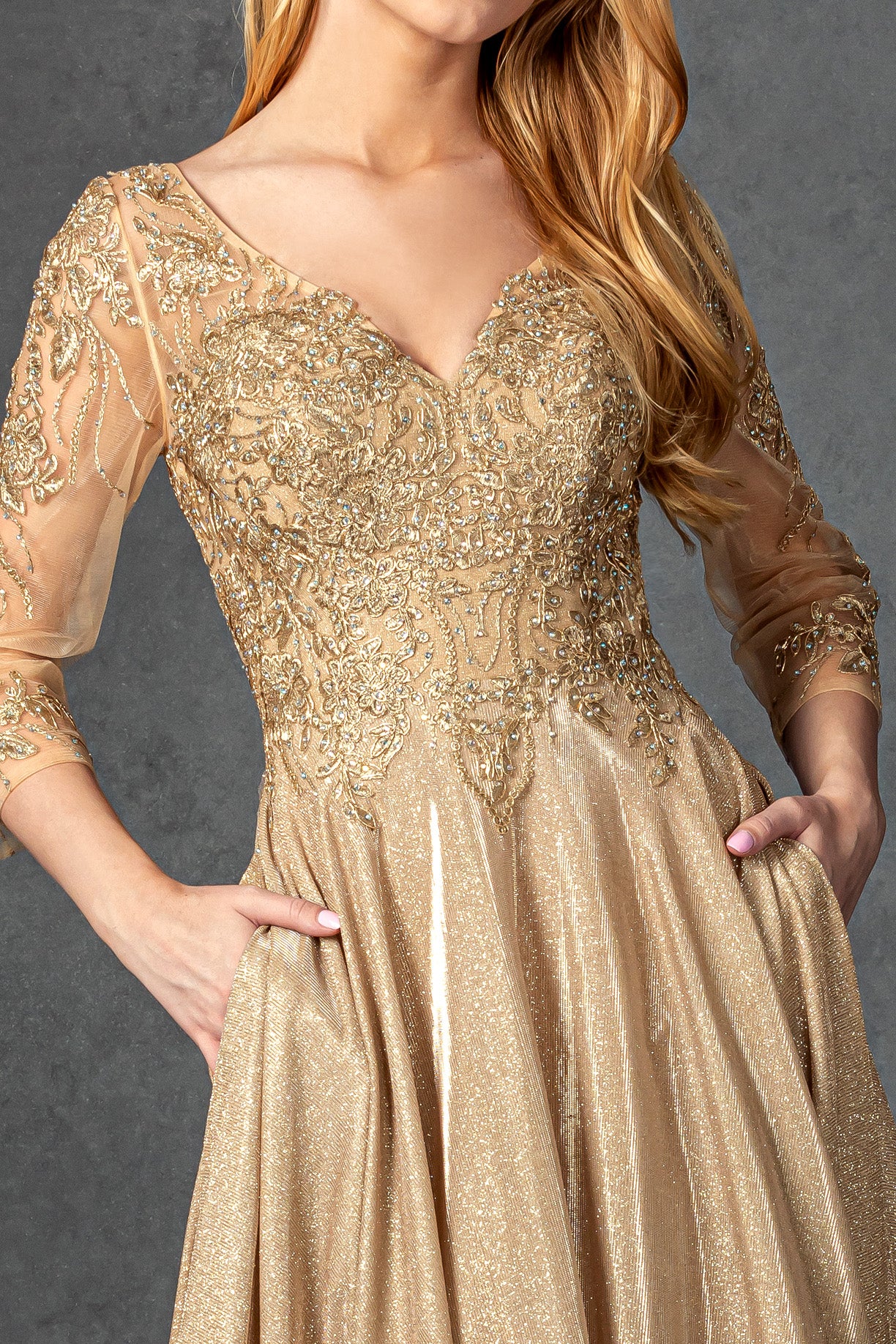 Vestido En Línea A con Mangas 3/4 con Bolsillos Laterales y Bolsillos Laterales (Varios Colores)