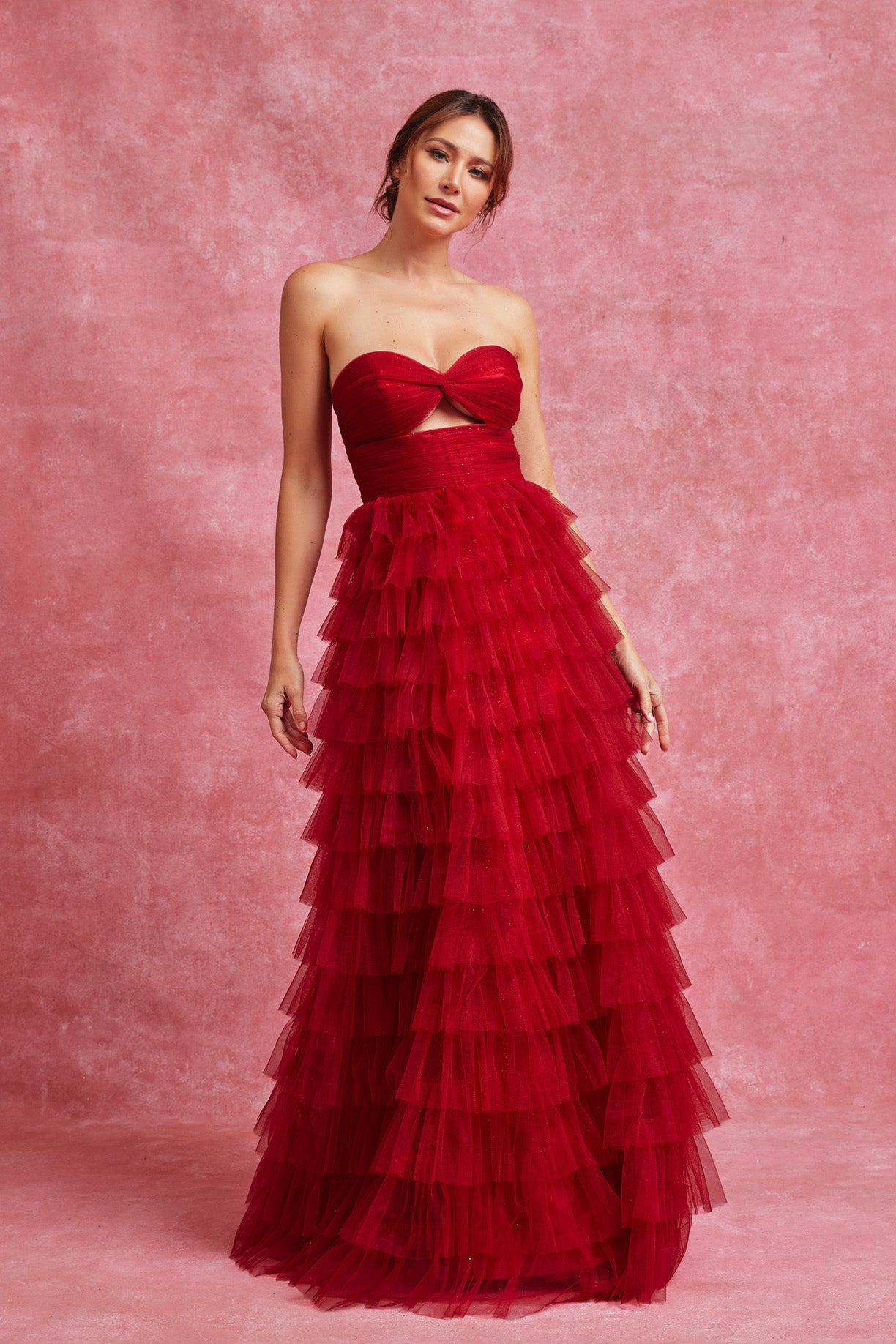 Vestido Línea A, Sin Tirantes,Escote en Corazón y con Abertura.(Dos Colores)