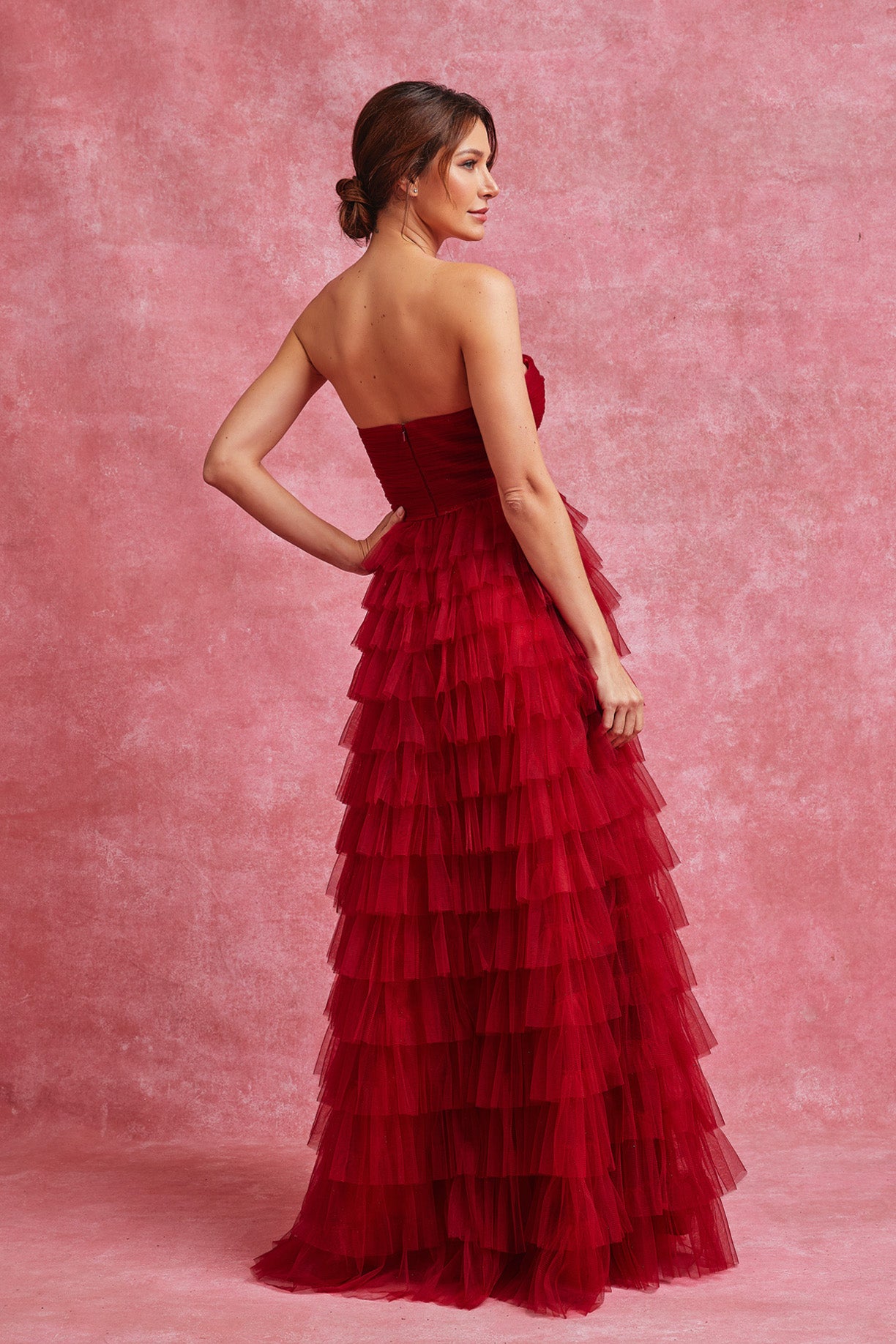 Vestido Línea A, Sin Tirantes,Escote en Corazón y con Abertura.(Dos Colores)