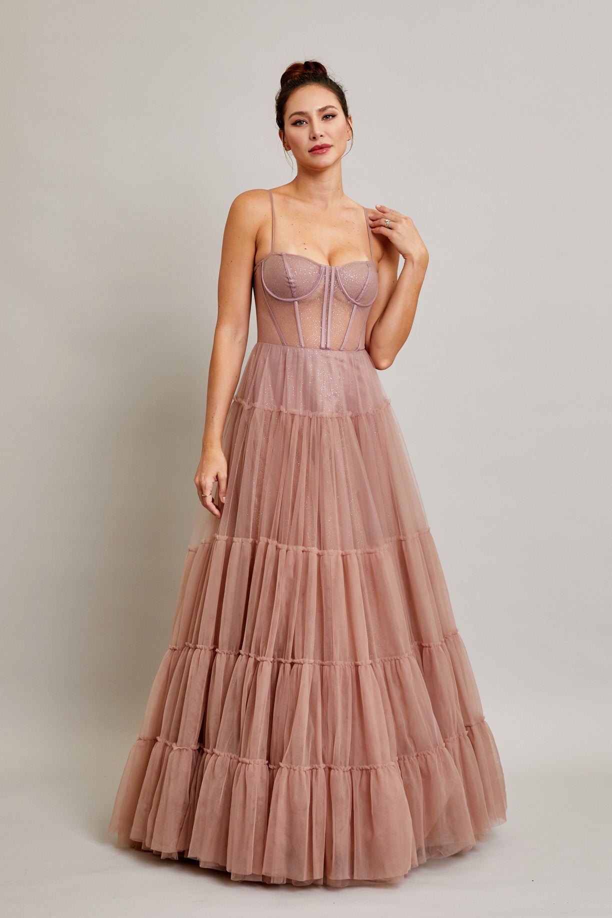 Vestido en Línea A, Sin Tirantes Color Dusty Mauve.