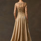 Vestido En Corte A, Con Mangas 3/4, Cuello Redondo, Bolsillos Laterales, Color Gold