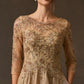 Vestido En Corte A, Con Mangas 3/4, Cuello Redondo, Bolsillos Laterales, Color Gold