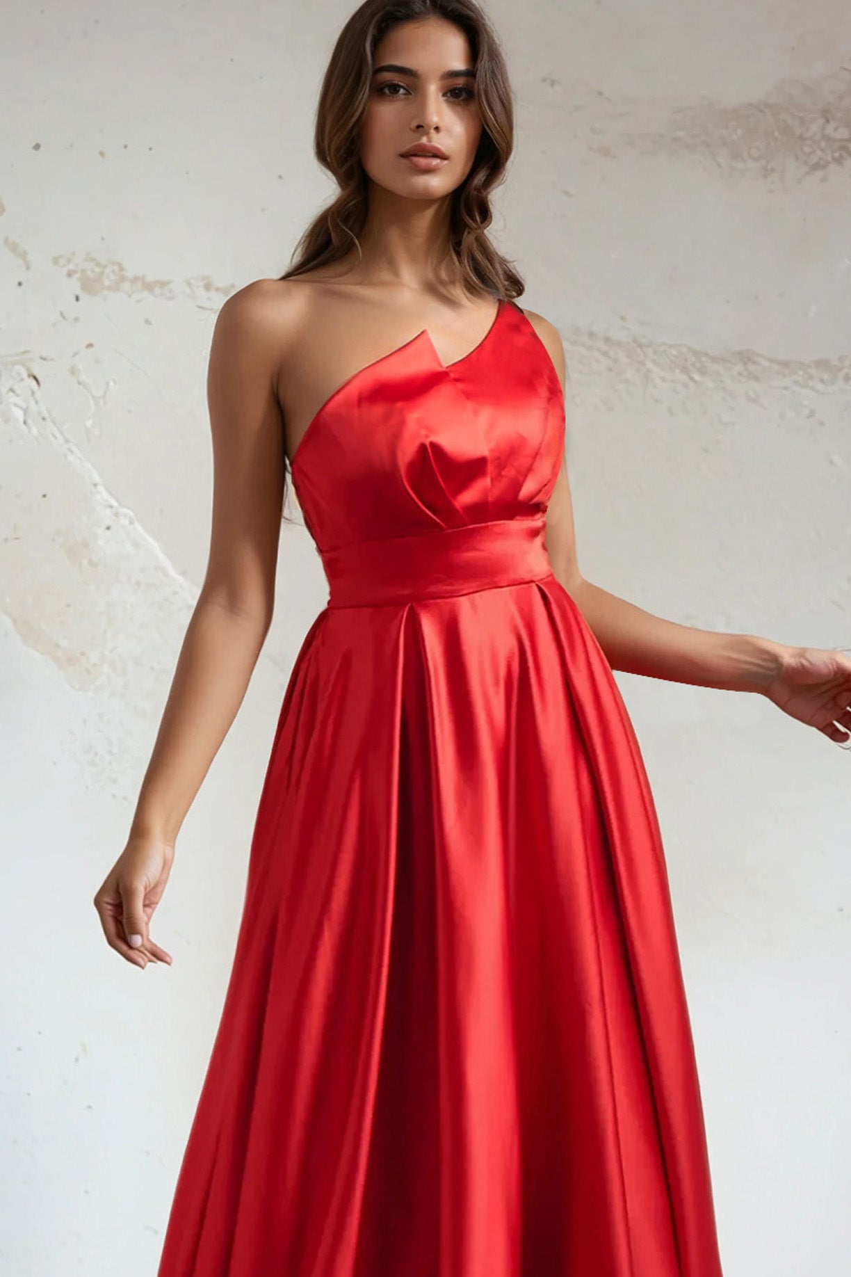 Vestido Línea A Con Bolsillos Laterales y con Una Manga (Dos Colores)