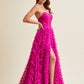 Vestido en Línea A, Sin Tirantes, Escote en Corazón y con Abertura (Varios Colores).