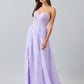 Vestido Corte en A, de Satén y Tul, sin Tirantes, Escote Corazón, Corpiño Tipo Corsé, Color Lilac