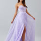 Vestido Corte en A, de Satén y Tul, sin Tirantes, Escote Corazón, Corpiño Tipo Corsé, Color Lilac