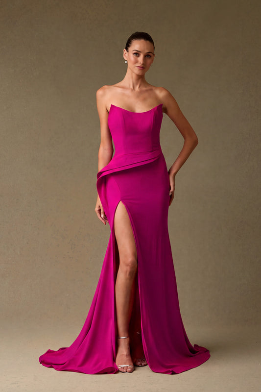 Vestido Entallado, Escote Ojo de Gato y Abertura en la Pierna, Varios Colores