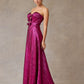Vestido en Línea A con Abertura en la Pierna Escote de Corazón con Moños Color Magenta