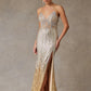 Vestido Línea Recto con Lentejuelas ny con Abertura en la Pierna Color Silver Nude