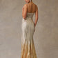Vestido Línea Recto con Lentejuelas ny con Abertura en la Pierna Color Silver Nude