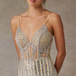 Vestido Línea Recto con Lentejuelas ny con Abertura en la Pierna Color Silver Nude