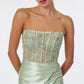 Vestido Corte Recto con Corpiño Semitransparente de Encaje Bordado, Color Sage