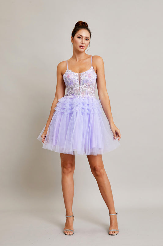 Vestido de Coctel Sin Mangas Con Tirantes Color Lilac.