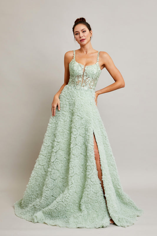 Vestido en Línea A sin Mangas y Escote en Corazón Color Sage.