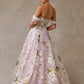 Vestido de Organza en Corte A con Hombros Descubiertos, Color Blush Print