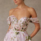 Vestido de Organza en Corte A con Hombros Descubiertos, Color Blush Print