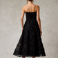 Vestido Corte Midi en A de Tul con Encaje, Cuentas, Lentejuelas y Perlas, Color Black