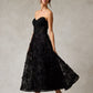 Vestido Corte Midi en A de Tul con Encaje, Cuentas, Lentejuelas y Perlas, Color Black