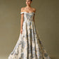 Vestido de Jacquard Estampado, con Hombros Descubiertos, Escote Corazón y Bolsillos Laterales, Color Ice Blue Print