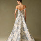 Vestido de Jacquard Estampado, con Hombros Descubiertos, Escote Corazón y Bolsillos Laterales, Color Ice Blue Print