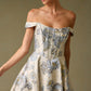 Vestido de Jacquard Estampado, con Hombros Descubiertos, Escote Corazón y Bolsillos Laterales, Color Ice Blue Print