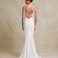 Vestido de Novia con Abertura en la Pierna de Encaje Bordado con Cristales Cuentas y Lentejuelas,Color Off White