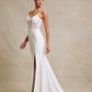 Vestido de Novia con Abertura en la Pierna de Encaje Bordado con Cristales Cuentas y Lentejuelas,Color Off White