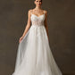 Vestido de Novia Línea A con Bordado de Lentejuelas y Perlas color Off White.