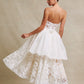 Vestido Estrapless con Escote de Corazón de Encaje Bordado con Cuentas y Lentejuelas, Color Off White Nude