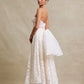 Vestido Estrapless con Escote de Corazón de Encaje Bordado con Cuentas y Lentejuelas, Color Off White Nude