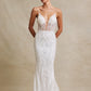 Vestido de Novia de Tul Bordado con Lentejuelas y Cristales, Color Off White