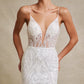 Vestido de Novia de Tul Bordado con Lentejuelas y Cristales, Color Off White