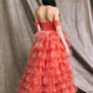Vestido En Línea A, Escote en Corazón y Hombros Fuera Orange.