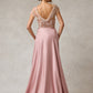 Vestido de Tul con Cristales, Perlas y Lentejuelas con Cauda Desmontable, Color Blush