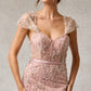 Vestido de Tul con Cristales, Perlas y Lentejuelas con Cauda Desmontable, Color Blush